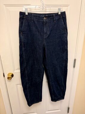Old Navy Barrel Leg Dark Wash Ankle Cropped Jeans Size 10 Casual